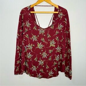 Free People Floral Burgundy Women's Top. Size medium